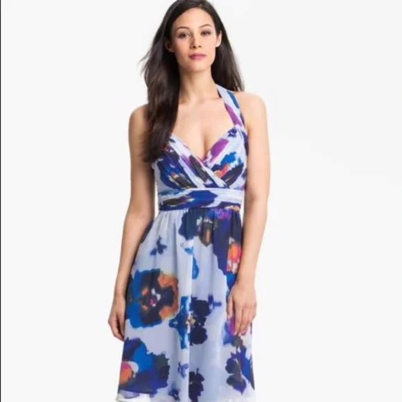Donna Morgan Chiffon Floral water Color Halter - Picture 1 of 5